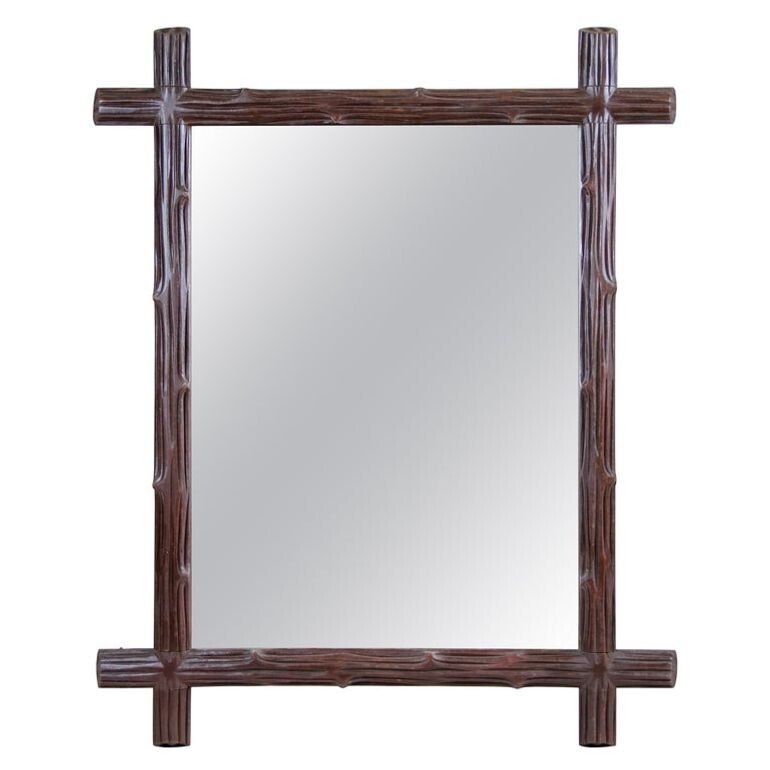 19th Century Rustic Wooden Black Forest Wall Mirror, Austria, Circa 1890