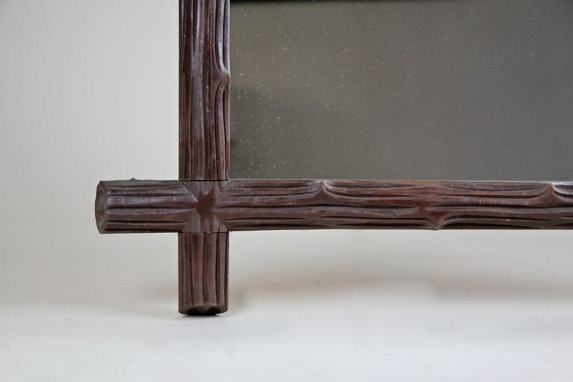 19th Century Rustic Wooden Black Forest Wall Mirror, Austria, Circa 1890 photo vinterior