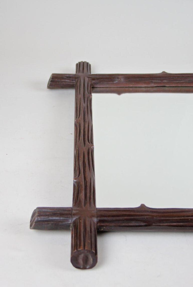 photo furniture 19th Century Rustic Wooden Black Forest Wall Mirror, Austria, Circa 1890