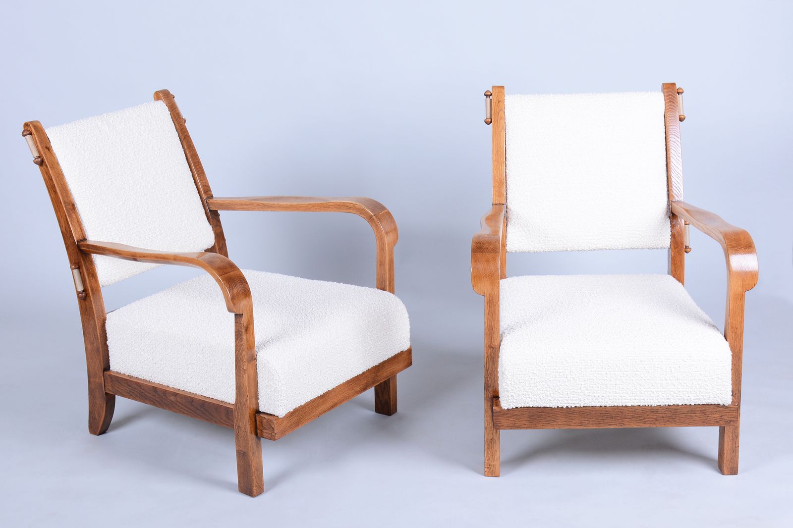 Pair Of Restored Art Deco Armchairs, By Krásná Jizba, Oak, Czech, 1930s