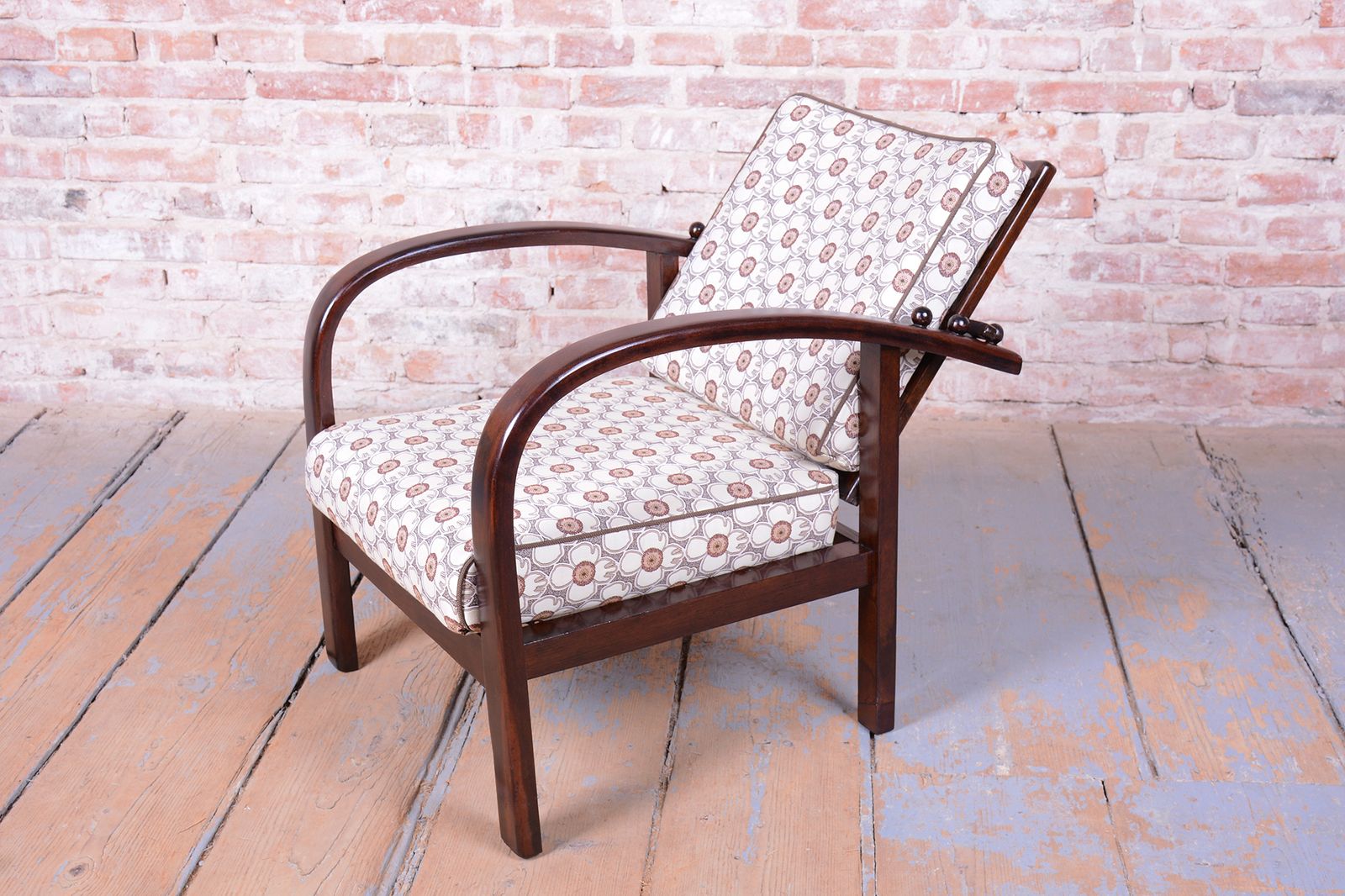 Furniture Restored Art Deco Adjustable Armchair, By Thonet, Beech, Polished, Czech, 1920s photo