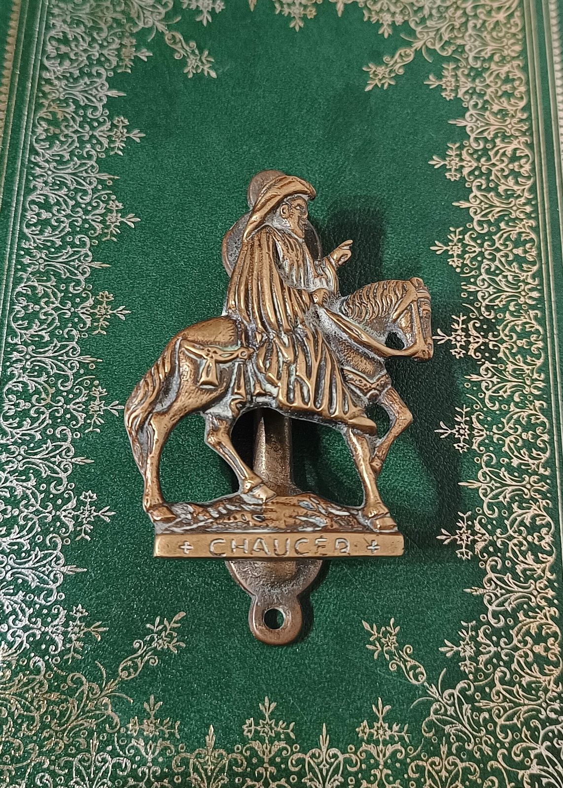 Antique Brass Geoffrey Chaucer Door Knocker. photo vinterior