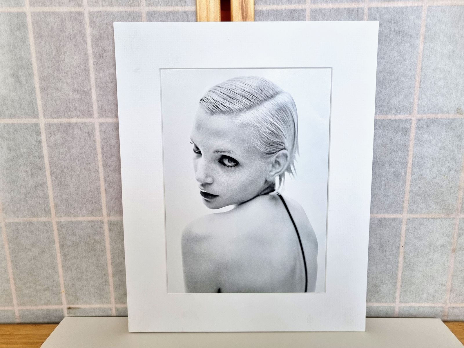 Vintage 90s Supermodel Print, Nadja Auermann Mounted Photo, Mario Sorrenti Portrait, Black White Editorial Image