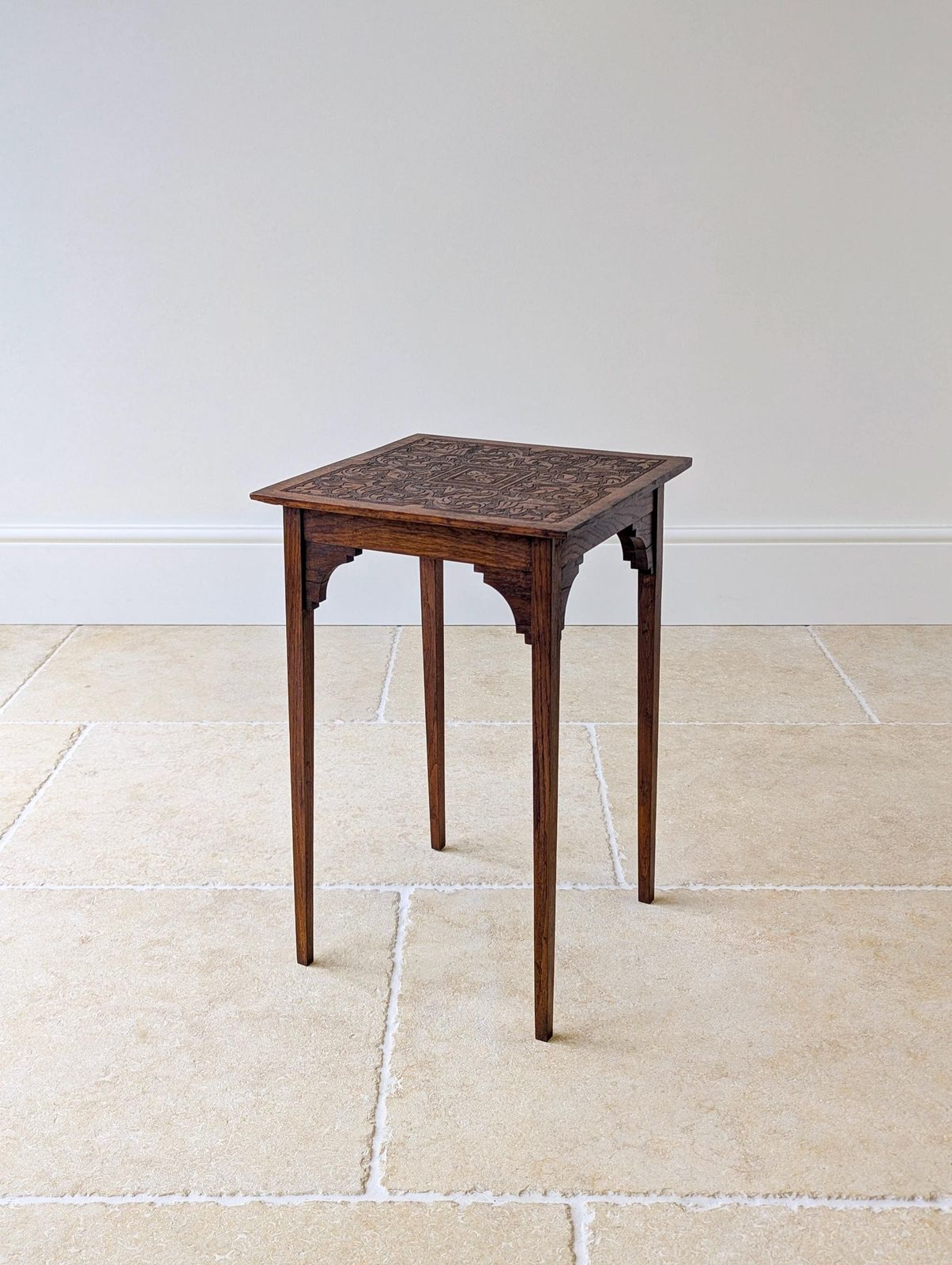 Furniture Antique Arts & Crafts Carved Oak Occasional Table C.1900 photo