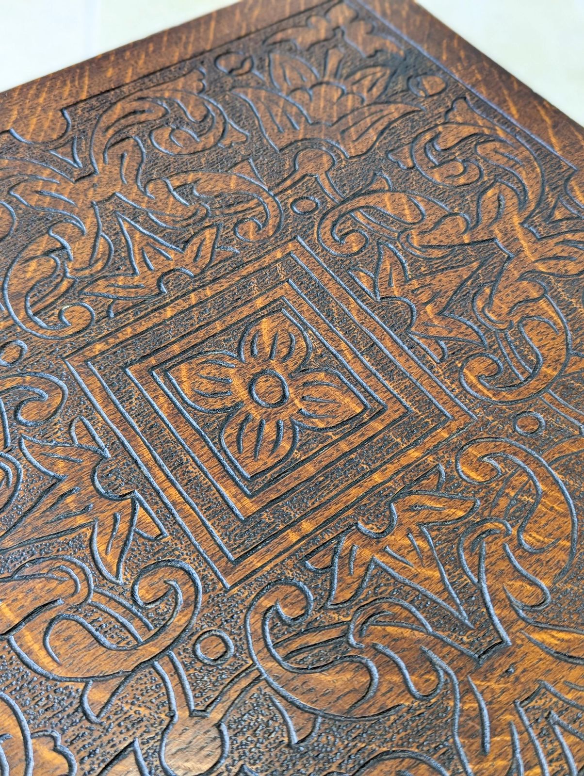 photo buy Antique Arts & Crafts Carved Oak Occasional Table C.1900