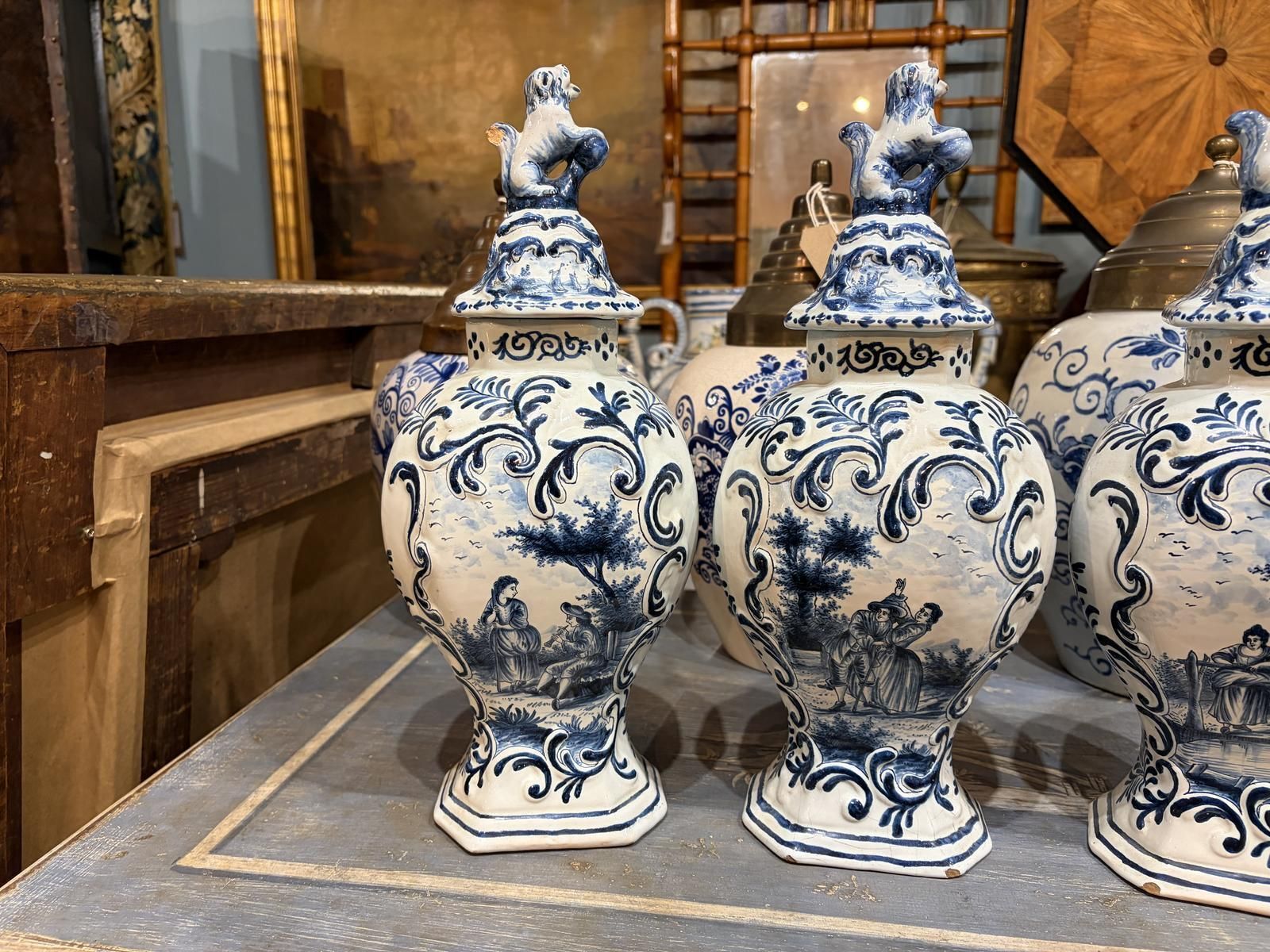 Trio Of Dutch 19th Century Delft Lidded Vases photo 895.0