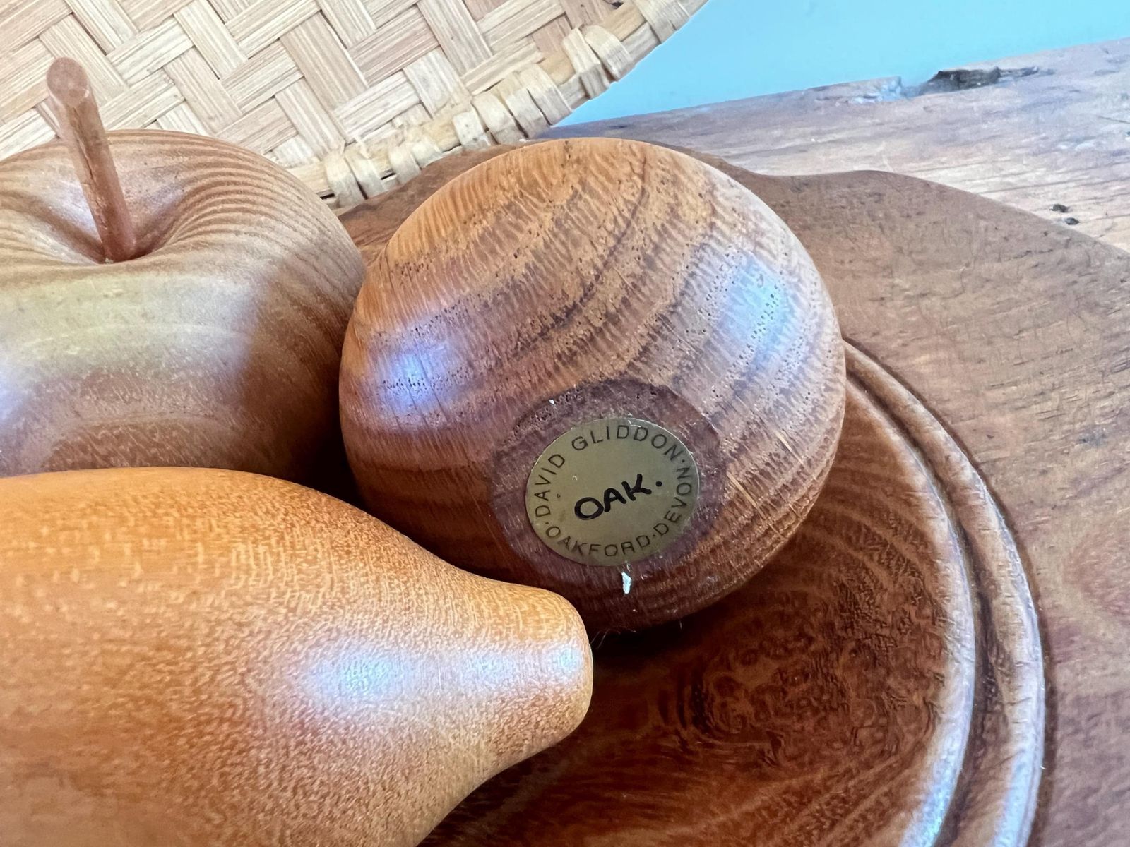 160.0 Vintage Hand Turned Wood Fruit & Bowl Set | John Lowe Acacia Burl Bowl David Gliddon Fruit | Mid Century Studio Woodcraft | 7 Piece Set photo