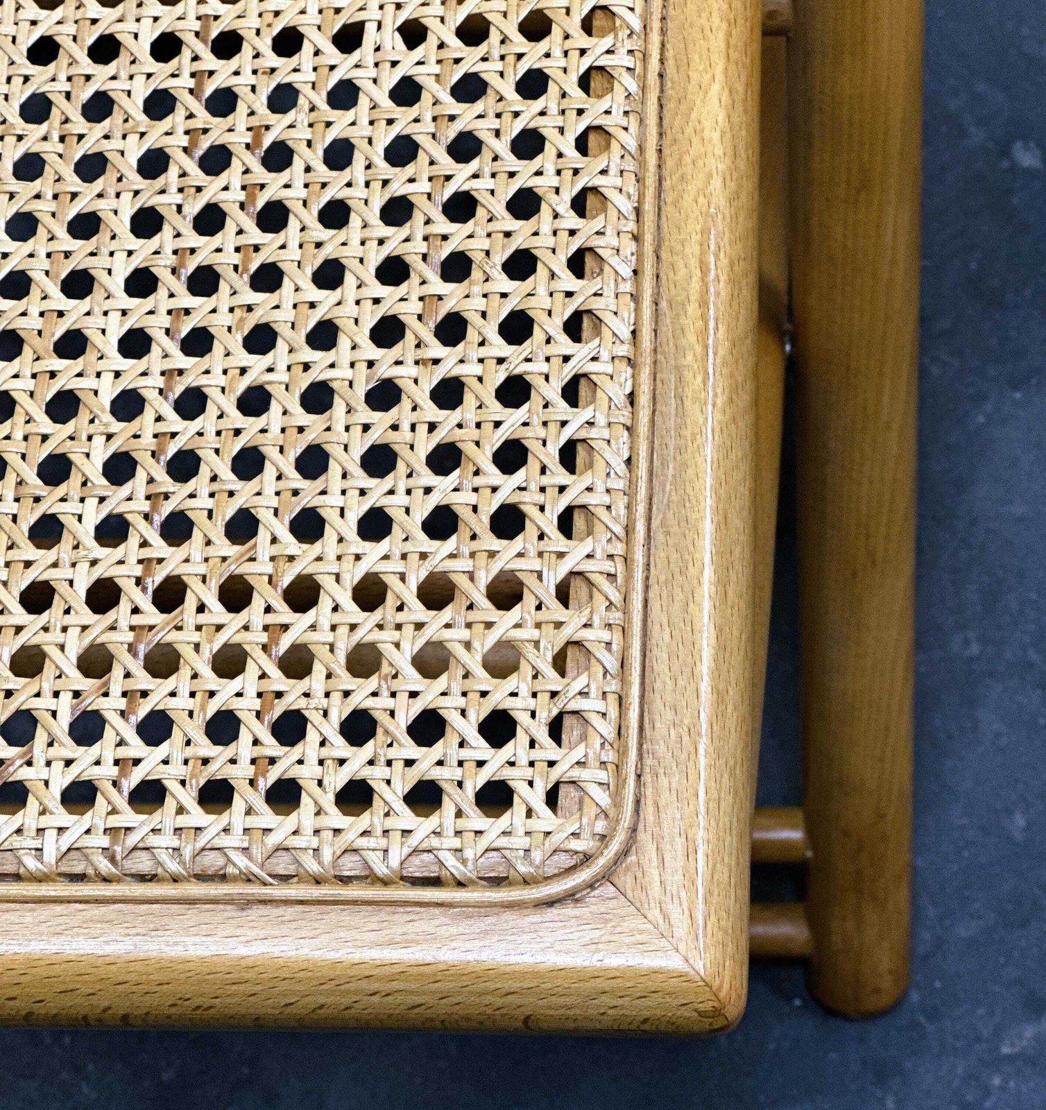 Rare Set Of Four Belgian Folding Chairs In Solid Wood And Hand Woven Cane, Mid Century. photo Furniture