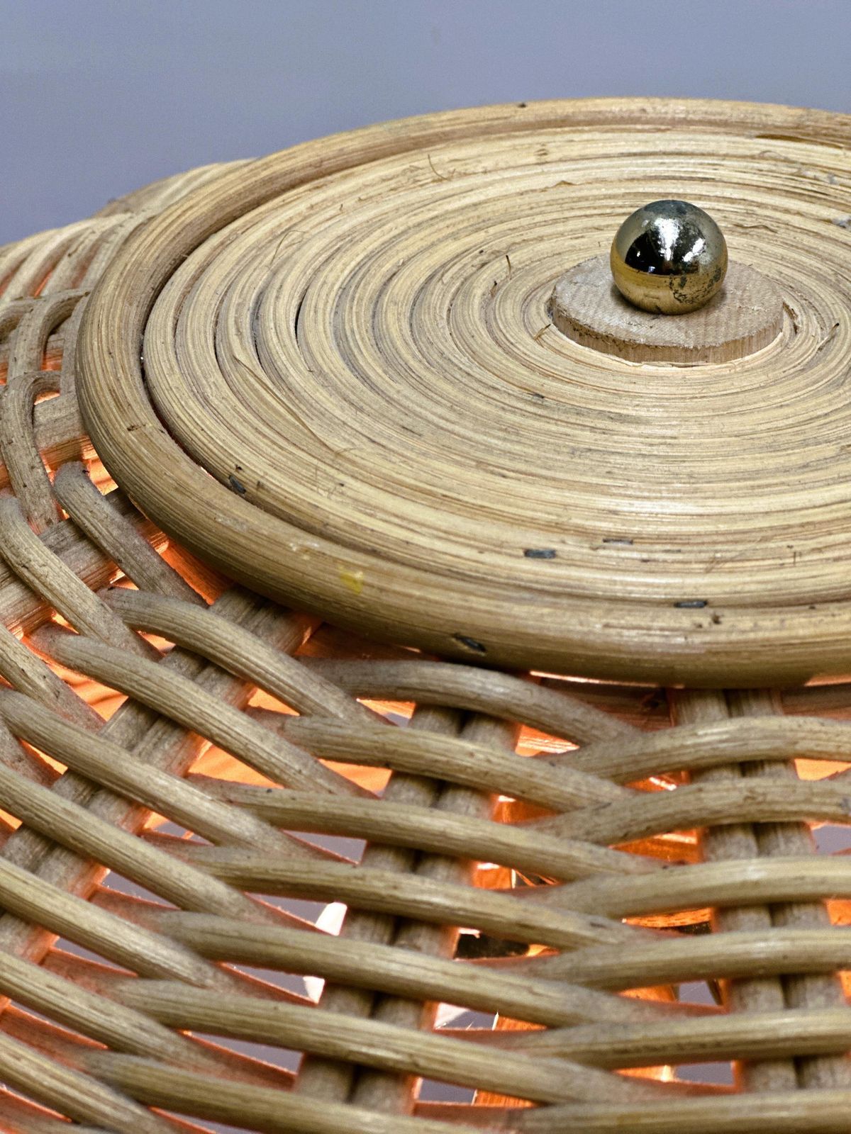 Lighting Large French Rattan Floor Lamp, Mid Century Mushroom Shade, Vintage Wicker Standing Lamp, 1950s photo