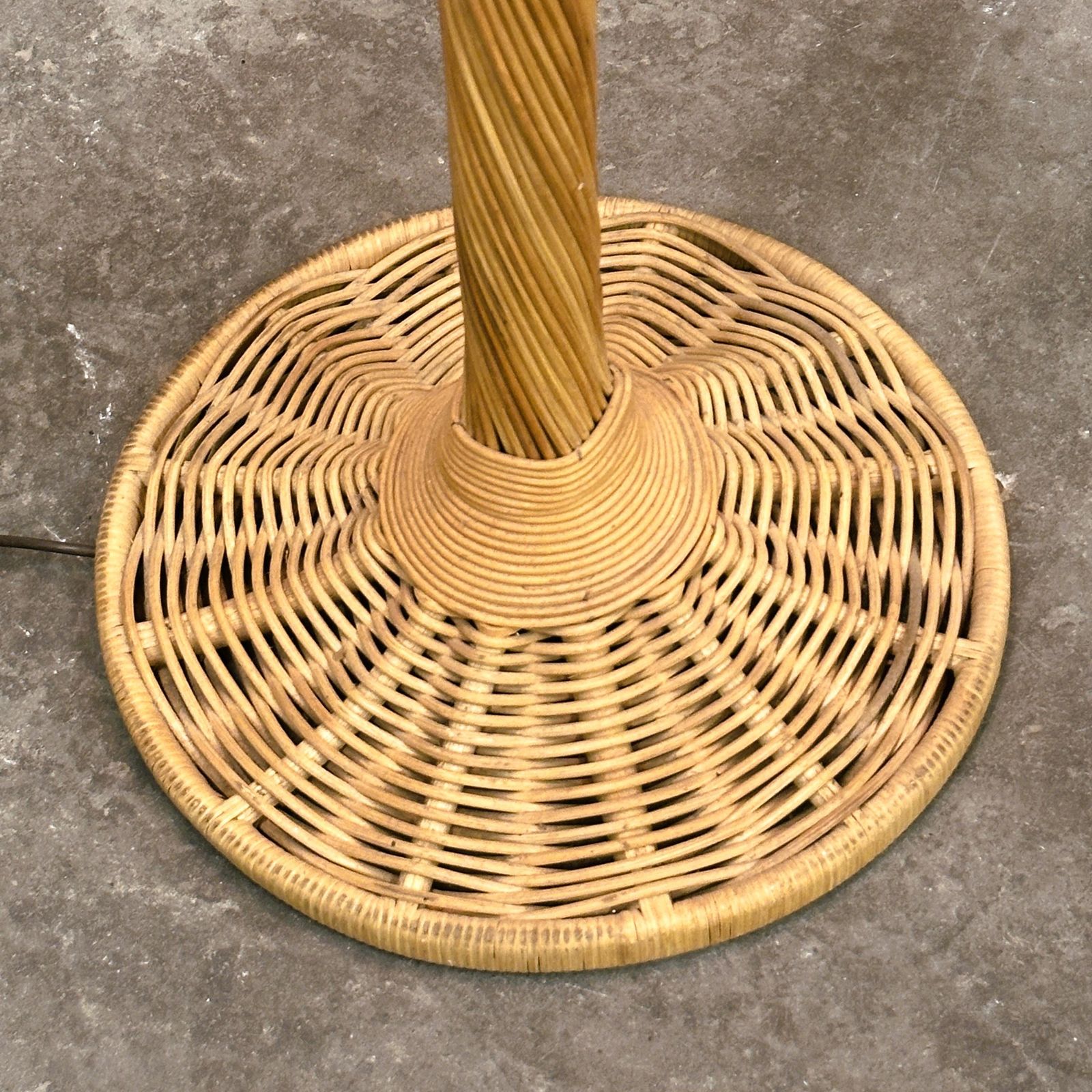 803.0 Large French Rattan Floor Lamp, Mid Century Mushroom Shade, Vintage Wicker Standing Lamp, 1950s photo