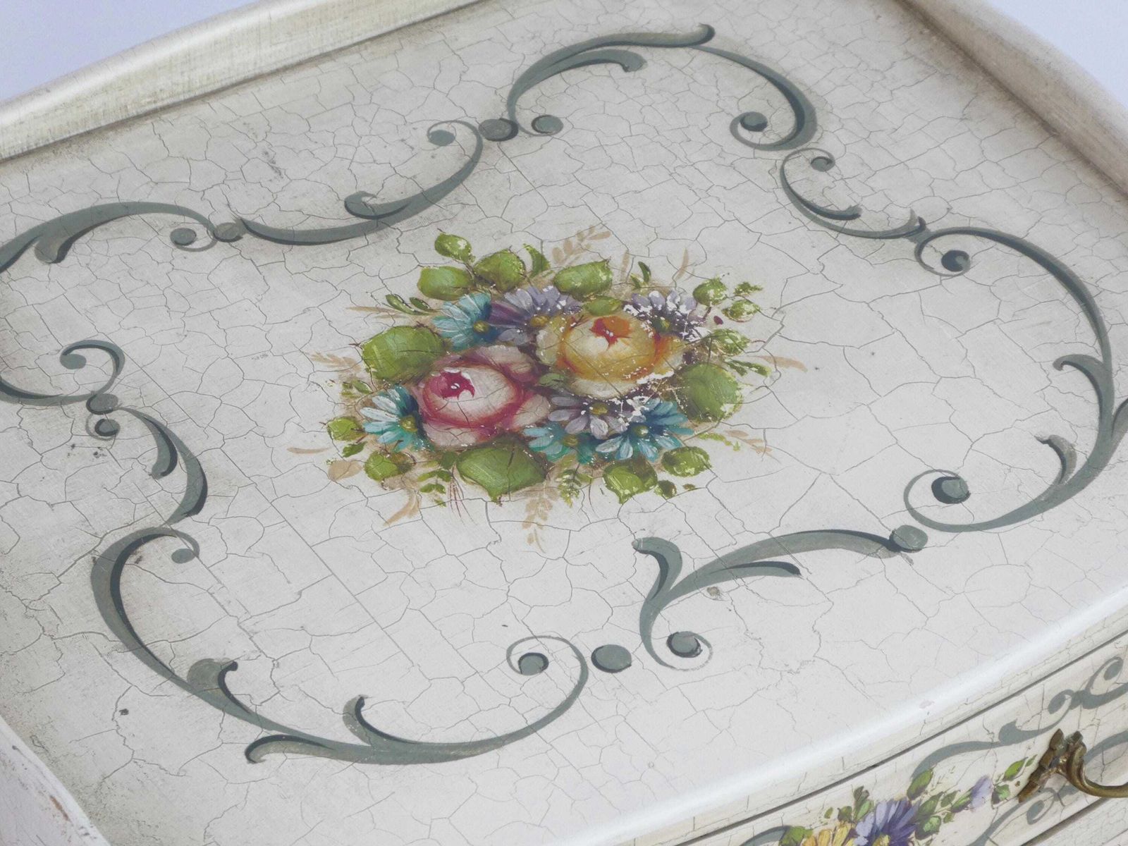 Antique Louis XV Hand Painted Chest Of Drawers, Floral Venetian Nightstand With Drawers, Small Chest photo buy
