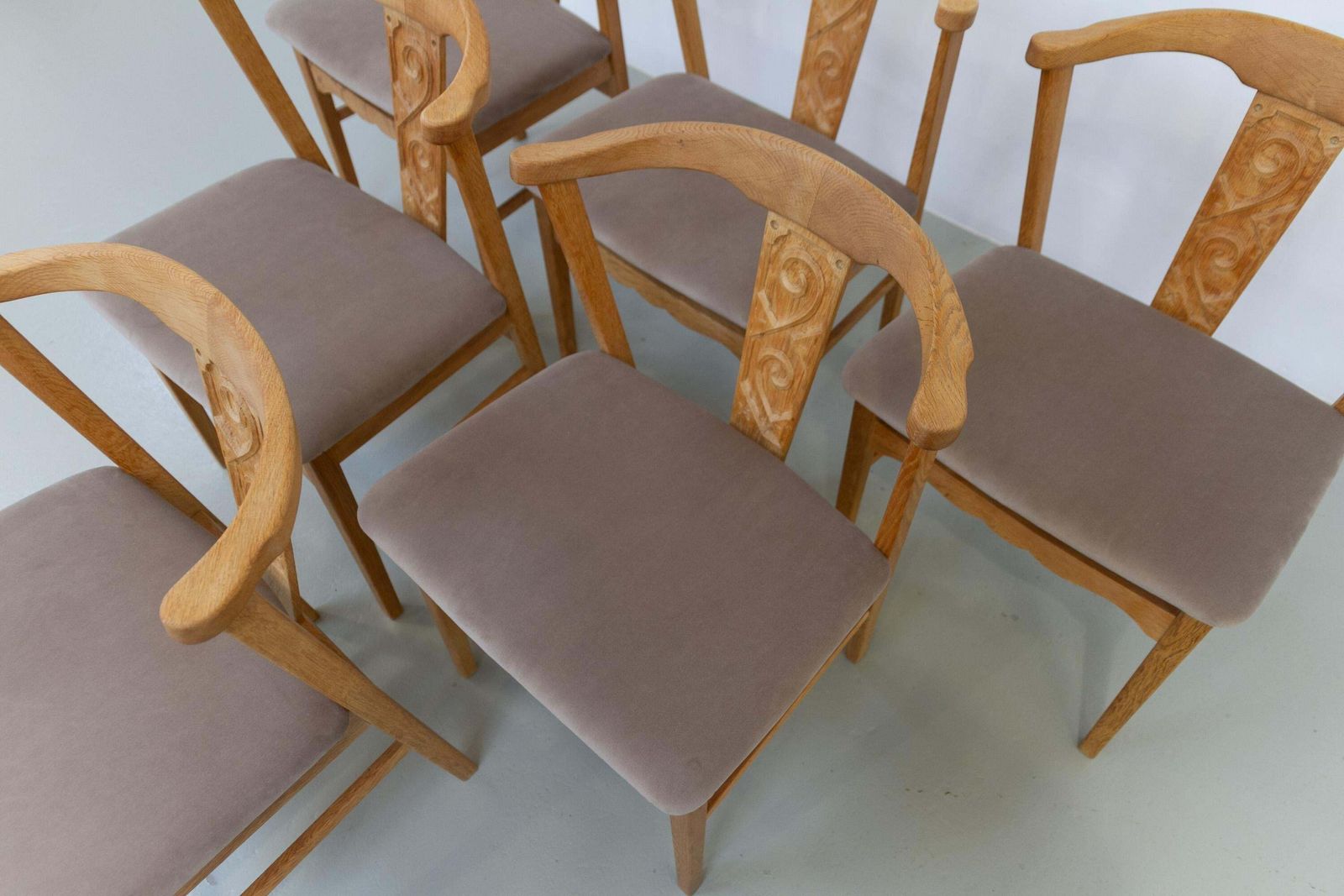 Danish Brutalist Oak Dining Chairs By Henning Kjærnulf, 1960s. Set Of 6. photo vintage