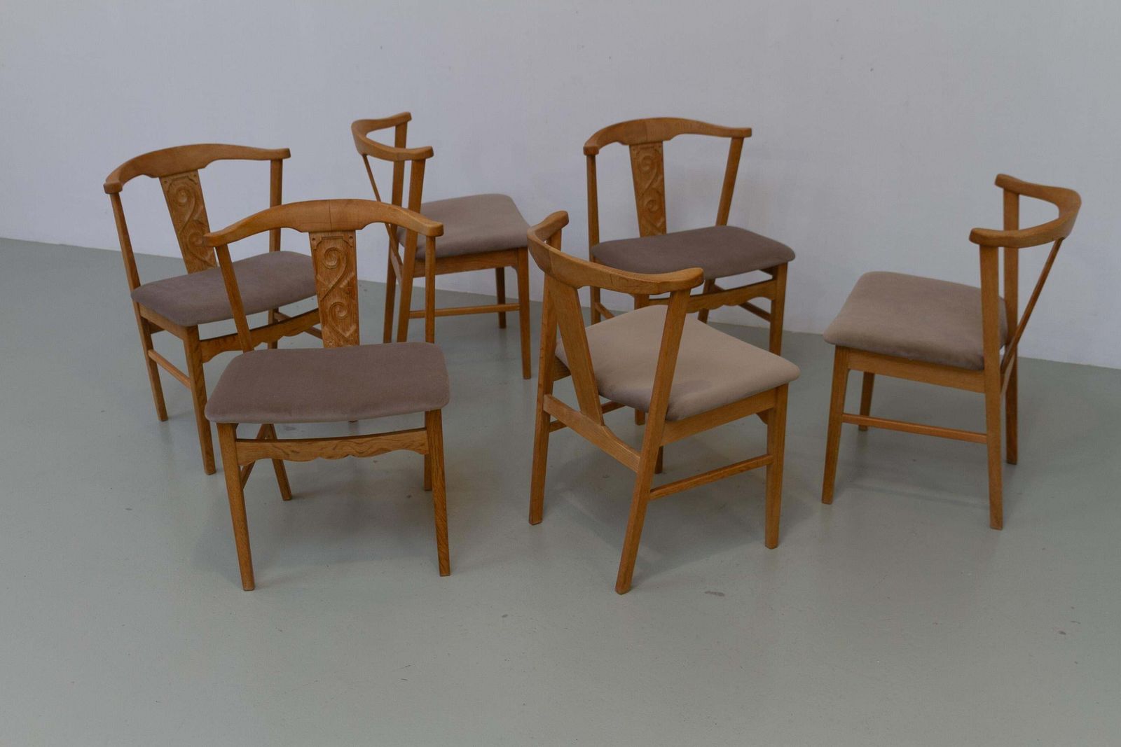 Furniture Danish Brutalist Oak Dining Chairs By Henning Kjærnulf, 1960s. Set Of 6. photo