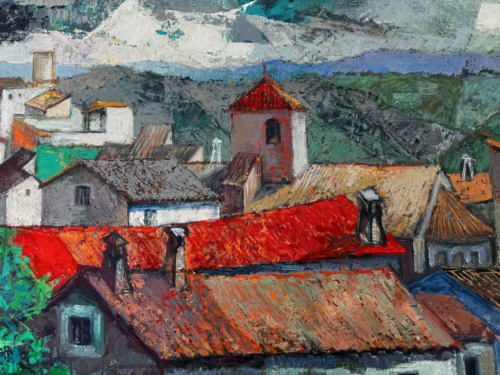 Bernat Sanjuan Tarré – Mediterraan Dorpsgezicht Op Mallorca, Olieverf Op Doek, Ca. 1960 photo buy
