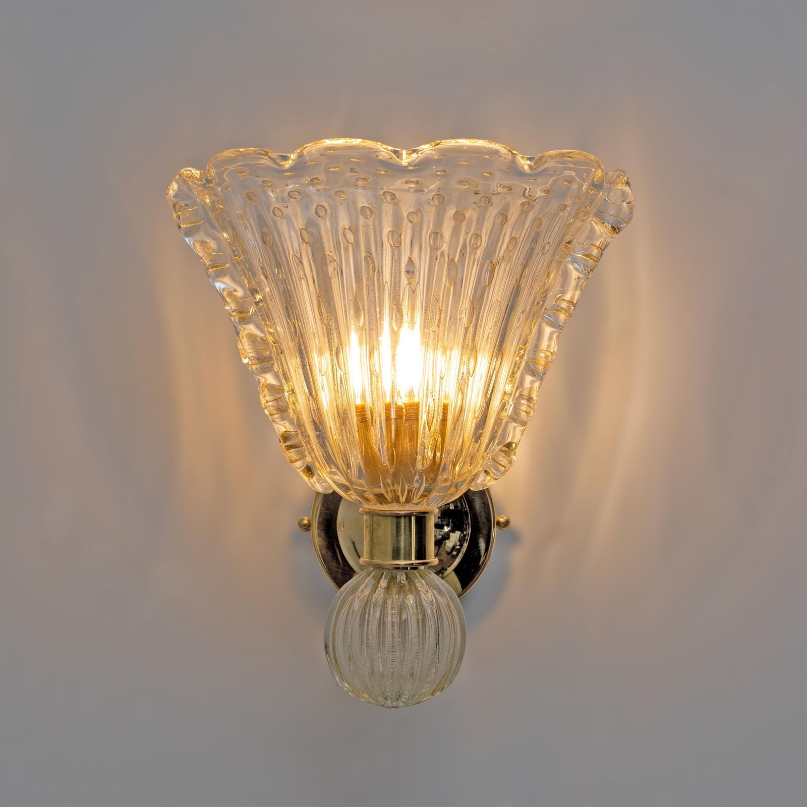Attributed To Barovier & Toso Brass And Pulegoso Murano Glass Sconces, Pair photo 2905.0