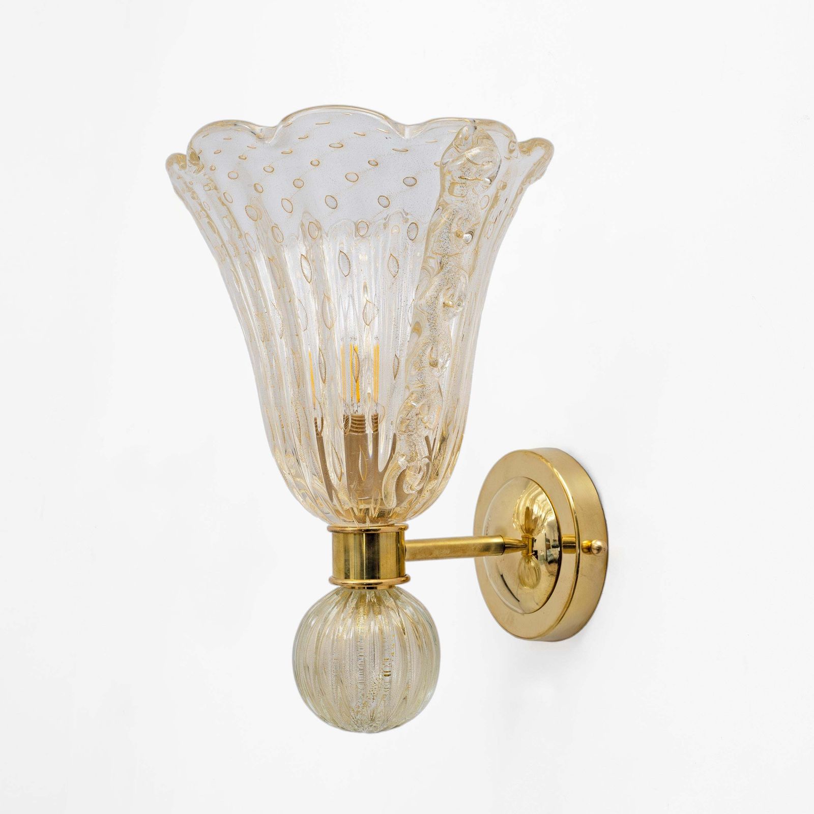 Attributed To Barovier & Toso Brass And Pulegoso Murano Glass Sconces, Pair photo vinterior