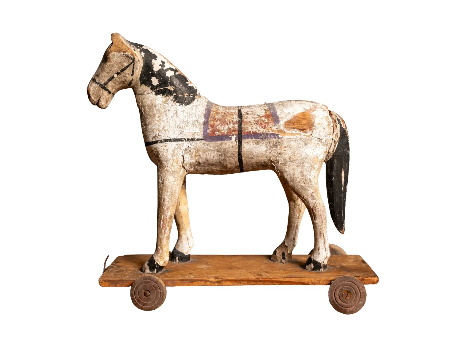 Antique Wooden Toy Horse On Wheels, Early 20th Century