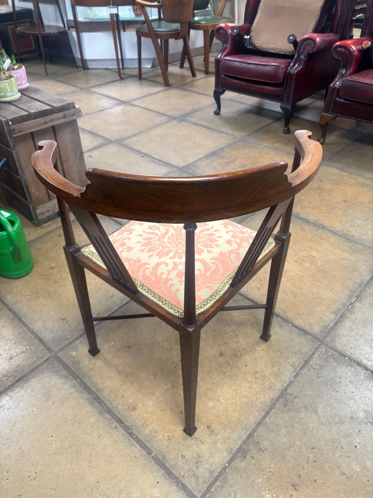 Antique Edwardian Inlaid Mahogany Corner Chair With Reupholstered Cushion Base photo vinterior
