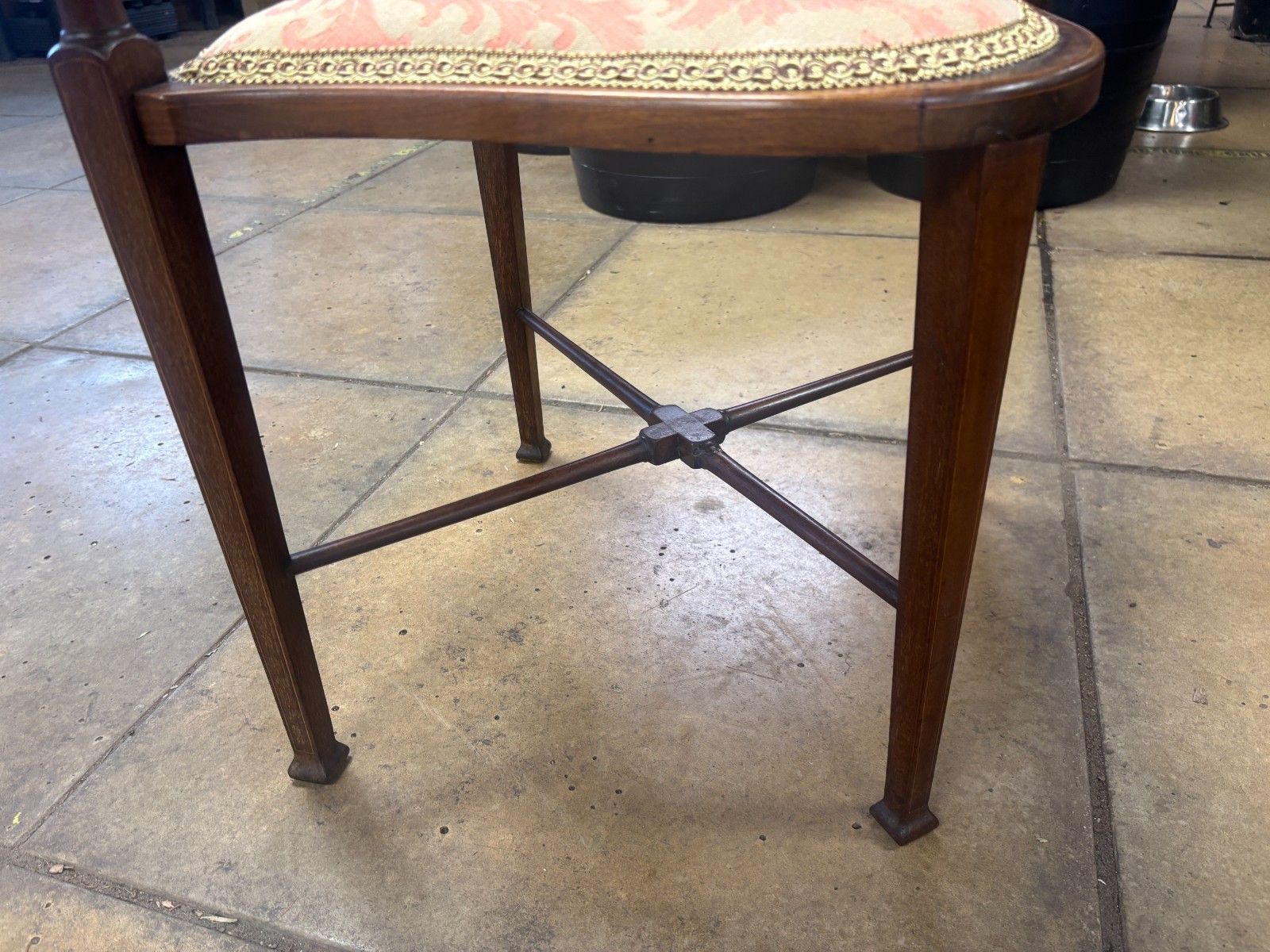 175.0 Antique Edwardian Inlaid Mahogany Corner Chair With Reupholstered Cushion Base photo