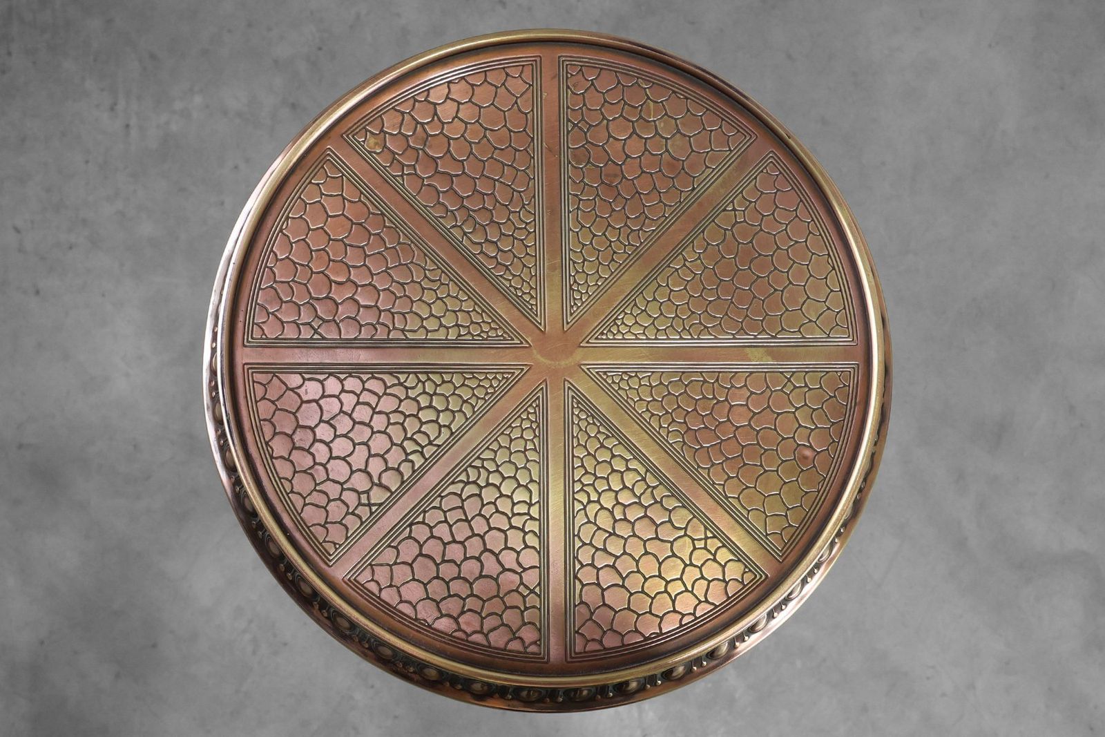 Art Deco Side Table In Red And Yellow Copper By Daalderop, 1890s photo 2079.0