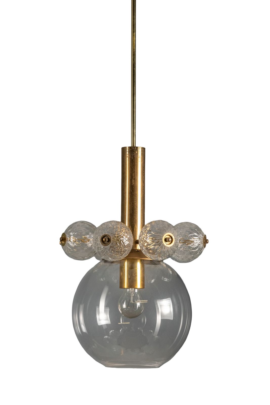 Mid Century Brass Chandelier With Glass Globes, 1960s