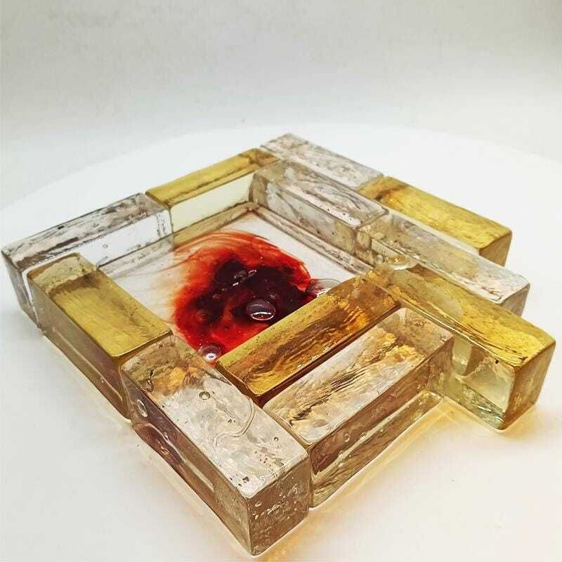 1950s Rare Big Ashtray / Sculpture In Hand Blown Artistic Murano Glass Attributed To Toni Zuccheri. photo for sale