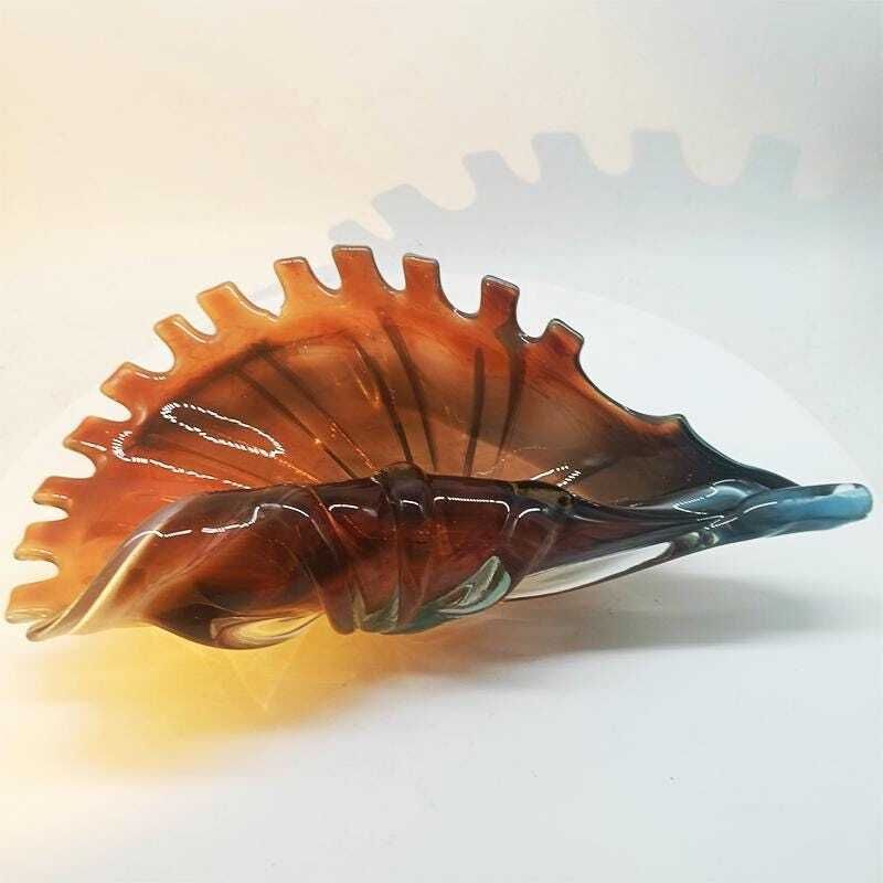 Art 1960s Large Shell Sculpure In Hand   Worked Murano Glass. Made In Italy . 34 Cm. / 13.38 Inches. photo
