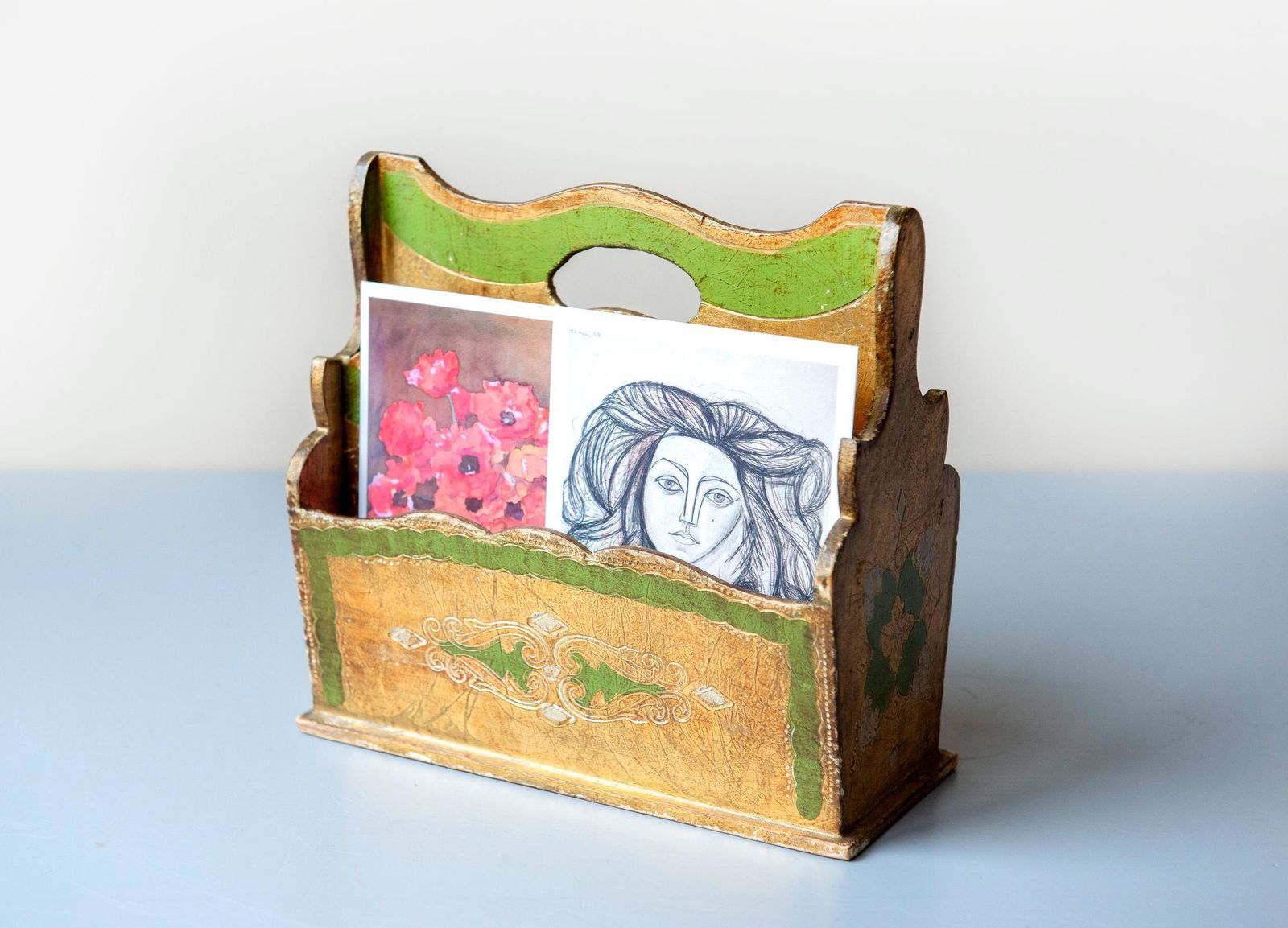 Florentine Giltwood Letter Holder, Vintage Italian Desk Organizer, 1960s Baroque Decor photo 103.0