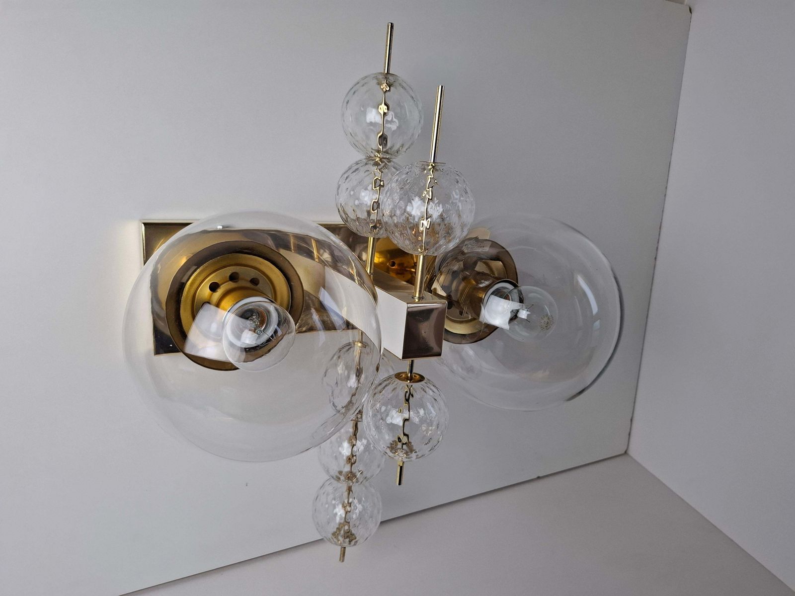 Midcentury Czech Brass And Glass Wall Sconce By Kamenický šenov, 1970s photo vinterior