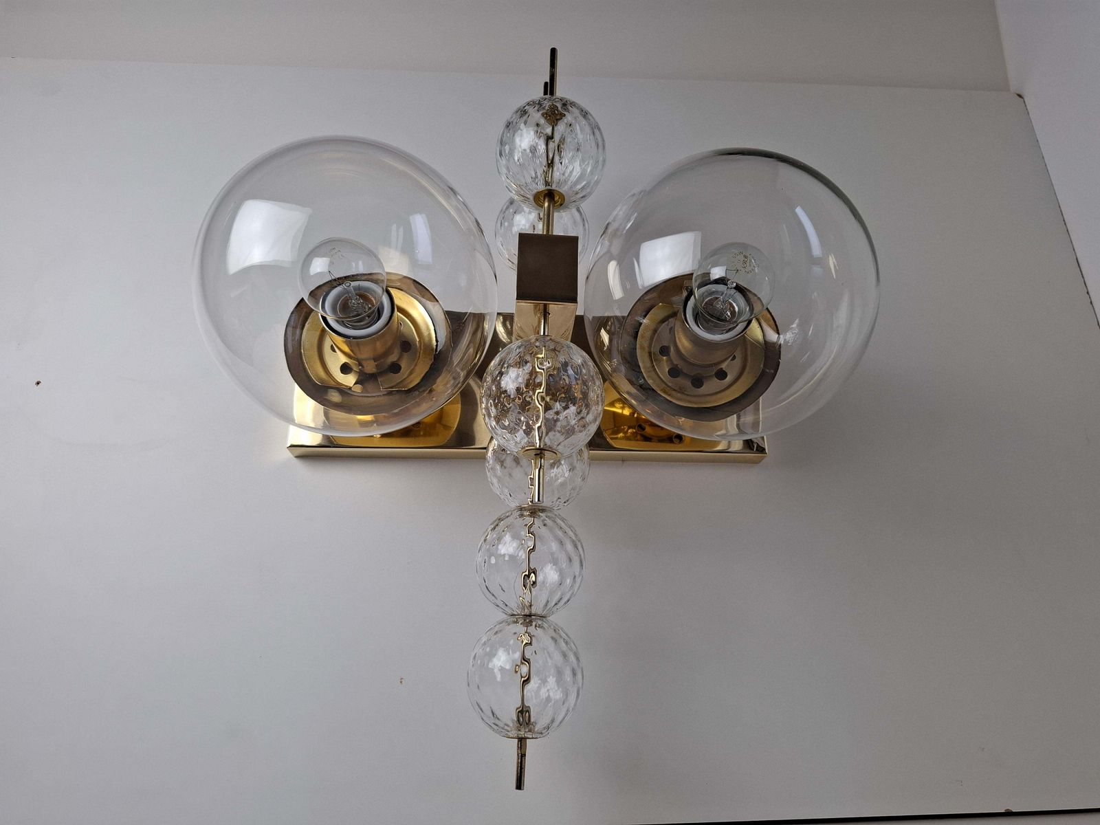 Midcentury Czech Brass And Glass Wall Sconce By Kamenický šenov, 1970s photo vintage