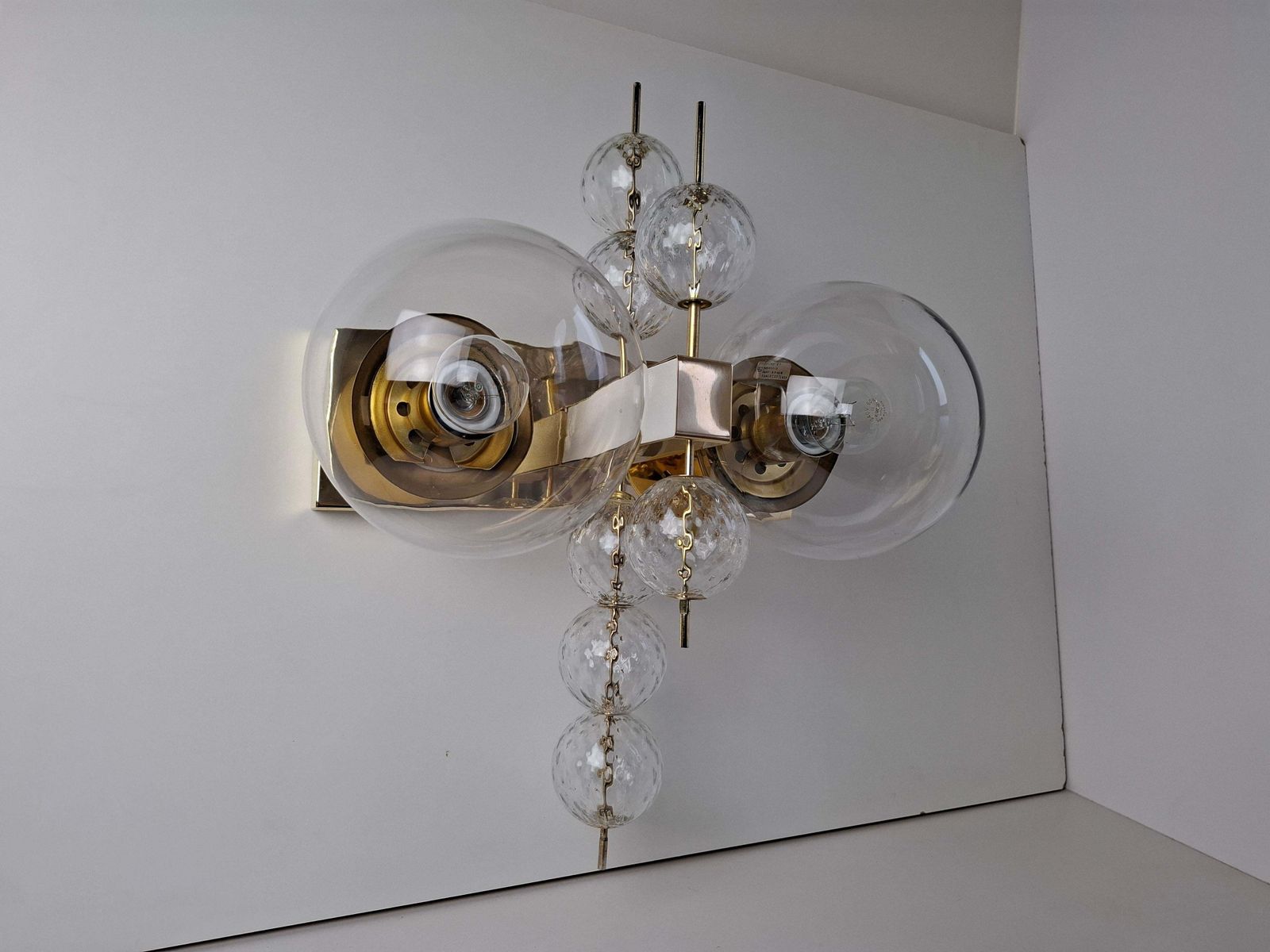 Lighting Midcentury Czech Brass And Glass Wall Sconce By Kamenický šenov, 1970s photo