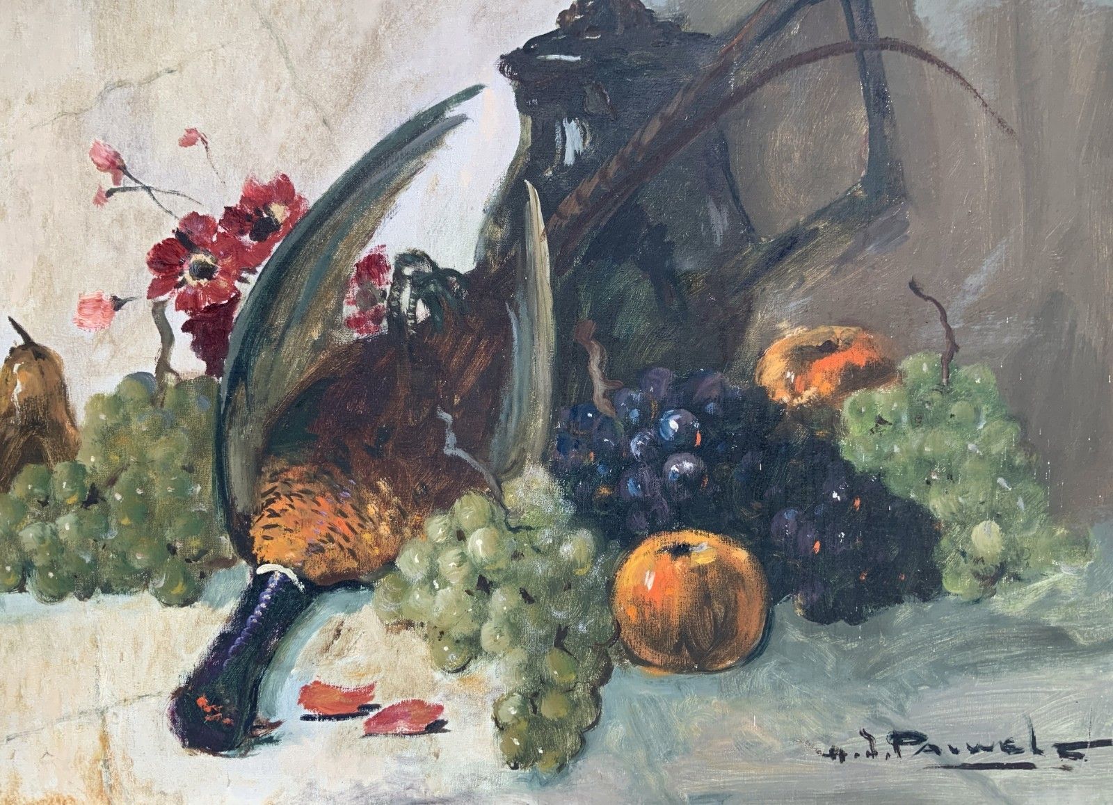 Still Life With Game Large Impressionist Oil Painting By Henri Joseph Pauwels photo for sale