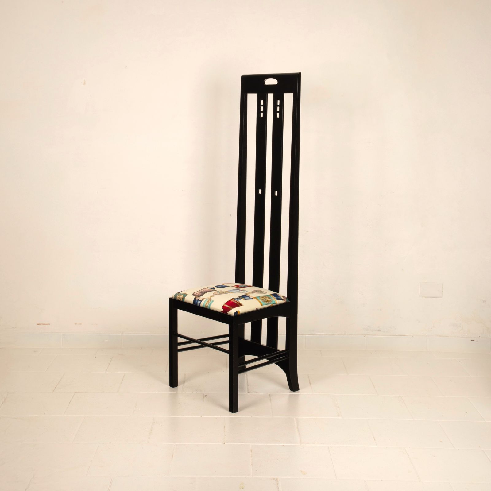 High Ingram Chair By Charles R. Mackintosh For Alivar With Fornasetti Fabric