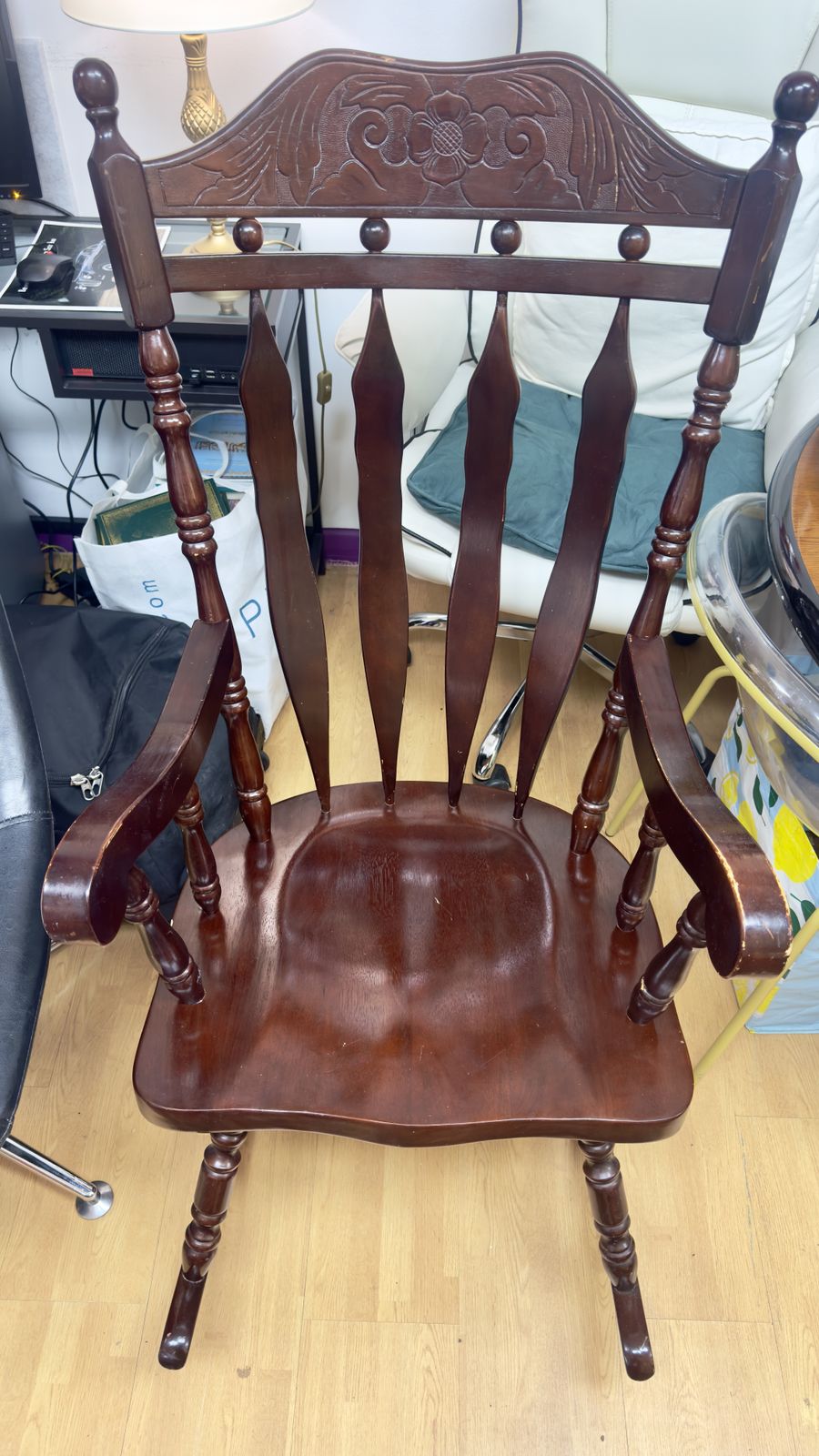 Traditional Dark Walnut Finish Wooden Rocking Chair photo 295.0