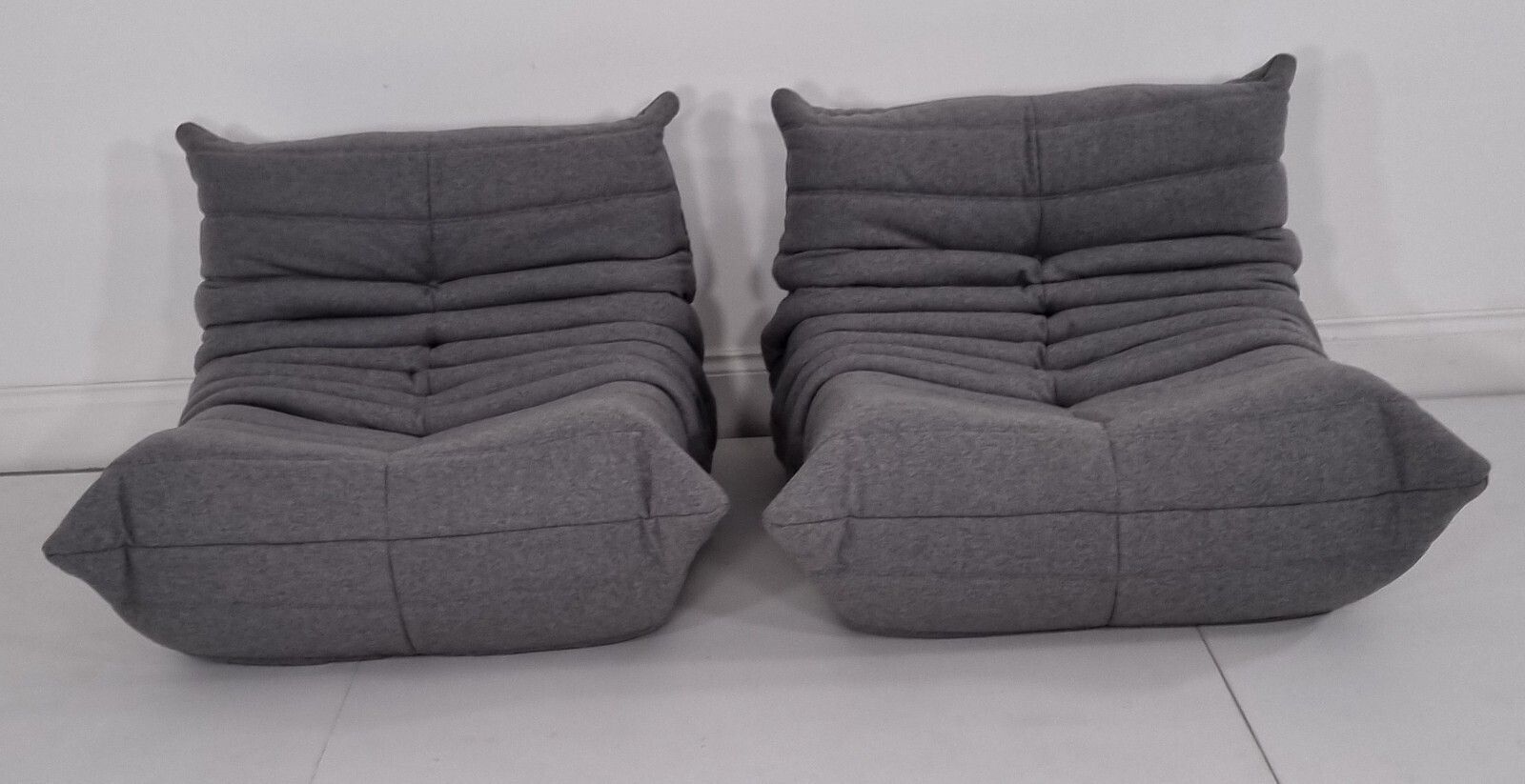 Ligne Roset Pair Of Togo Chairs In Grey Wool Immaculate photo for sale