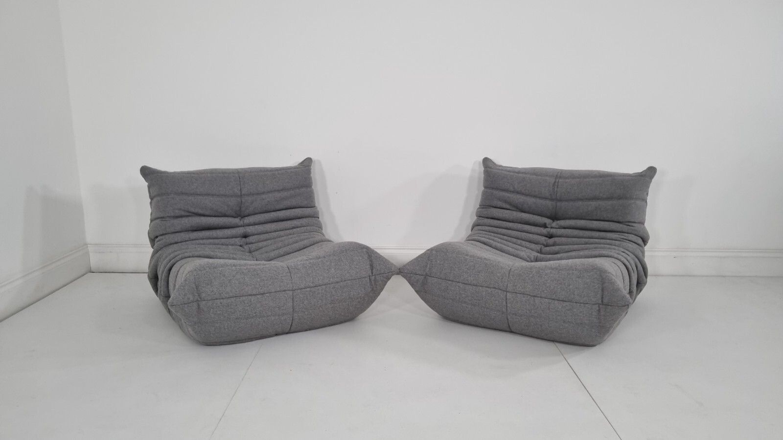 Ligne Roset Pair Of Togo Chairs In Grey Wool Immaculate photo buy