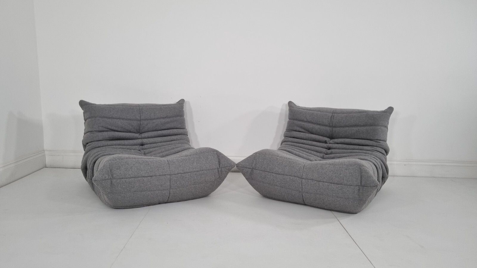 Ligne Roset Pair Of Togo Chairs In Grey Wool Immaculate photo vintage