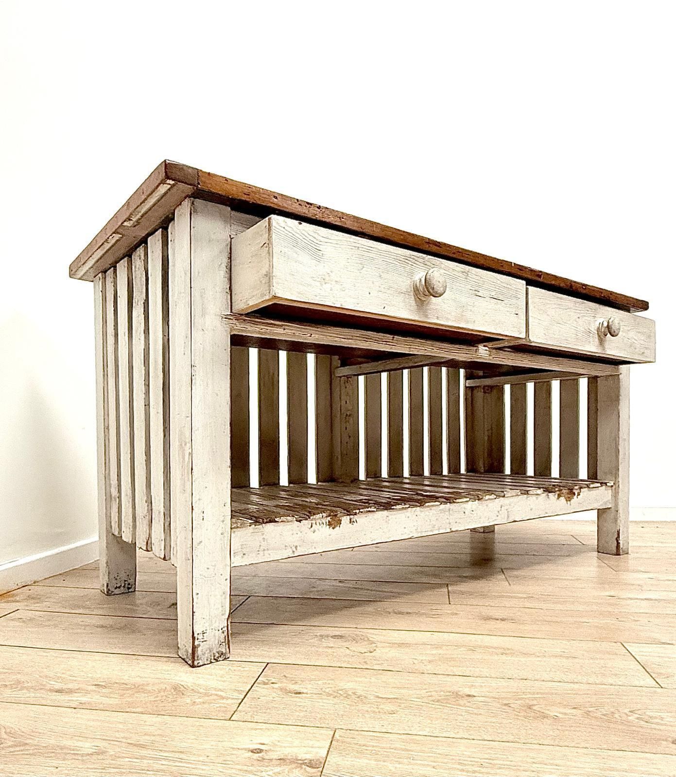French Country House Vintage Pine Bakers Island Table Delivery Available 0035. photo vinterior