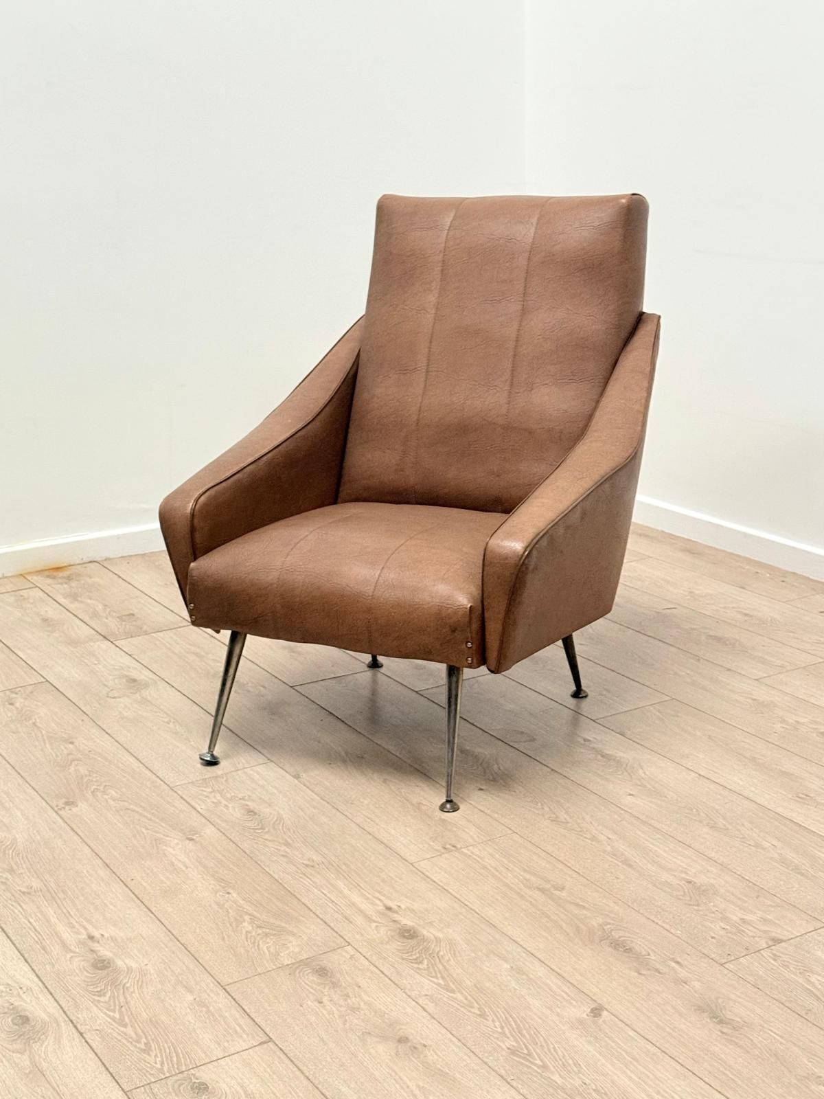 Furniture Chic Vintage 1960s Italian Armchairs Tapering Brass Supports  Delivery Available 0174. photo
