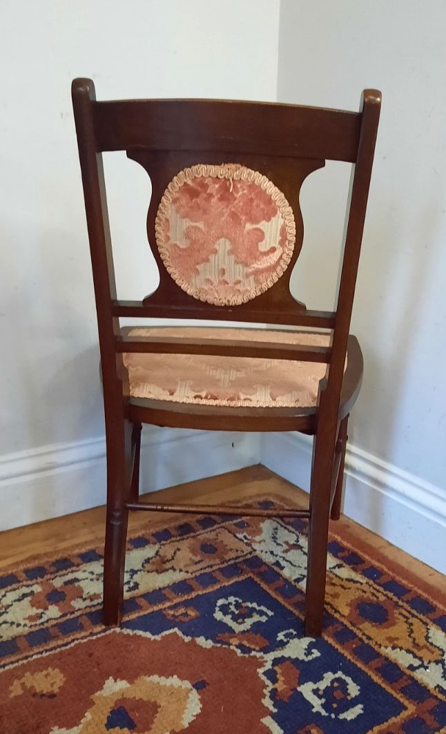 Vintage Edwardian Bedroom Boudoir Chair Padded Flock Seat Inlaid Marquetry Back photo buy