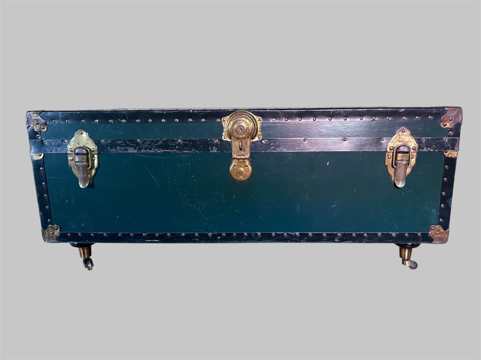 Blue Steamer Trunk On Castors England, Early 20th Century