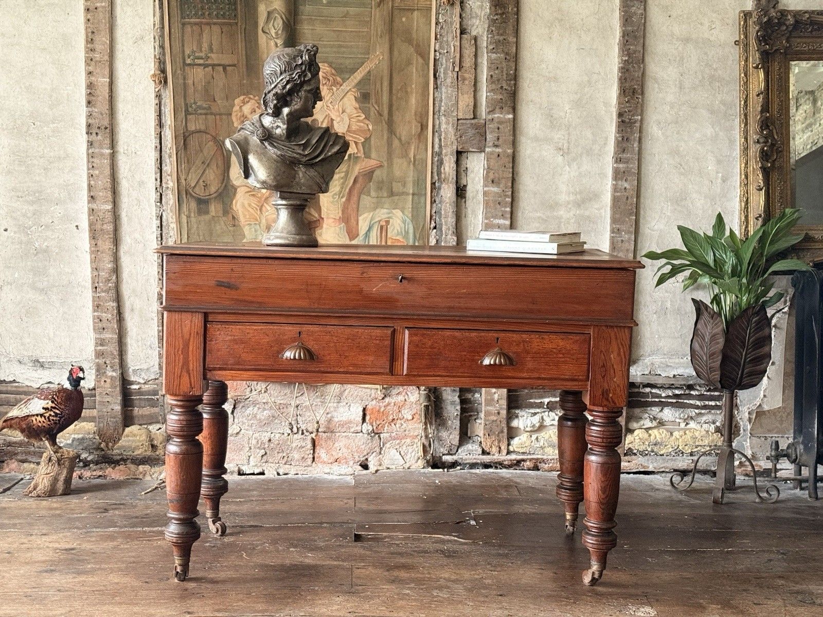 Antique Pitch Pine Rustic Farmhouse (Richard Smith) School Table Desk 1860 C photo furniture