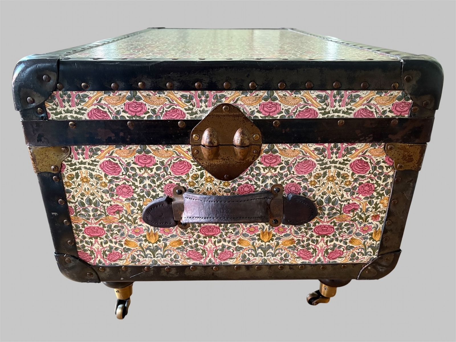 Floral Wallpapered Trunk On Castors England, Early–Mid 20th Century photo Furniture