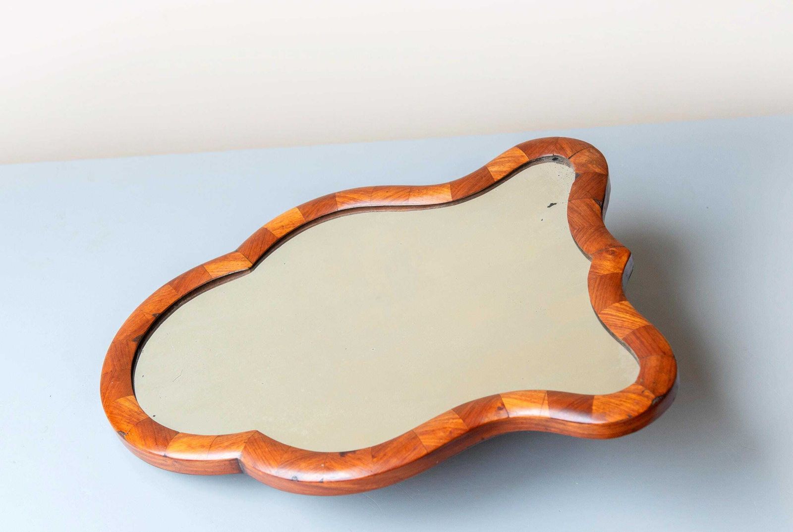 Antique Scalloped Table Mirror, Biedermeier Walnut Veneer Vanity Mirror, 19th Century photo buy