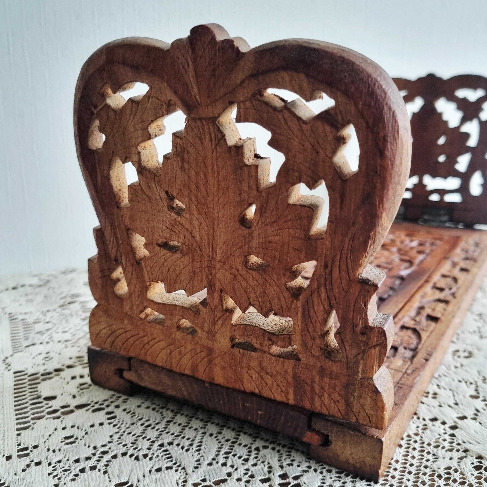 Vintage Indian Wood Bookrest/Bookshelf/Book Trough photo Furniture