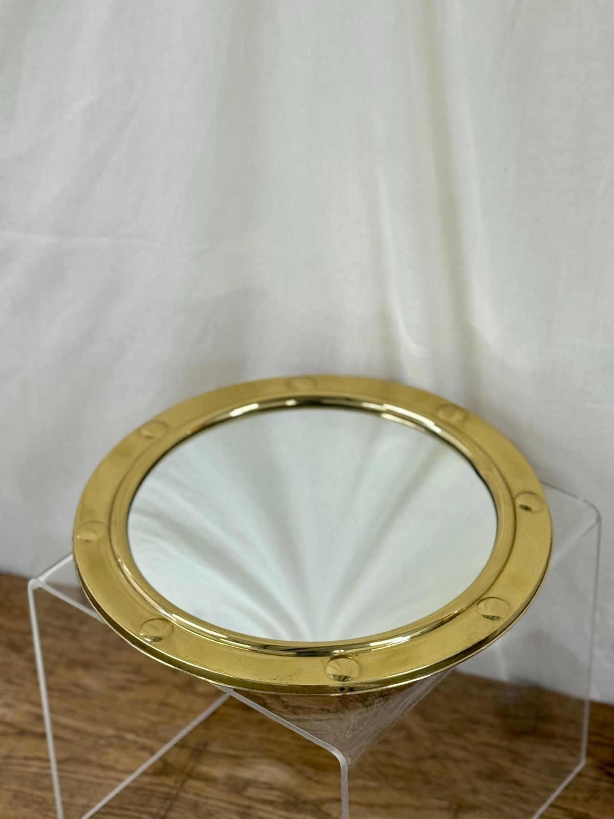 Vintage Brass Porthole Convex Mirror