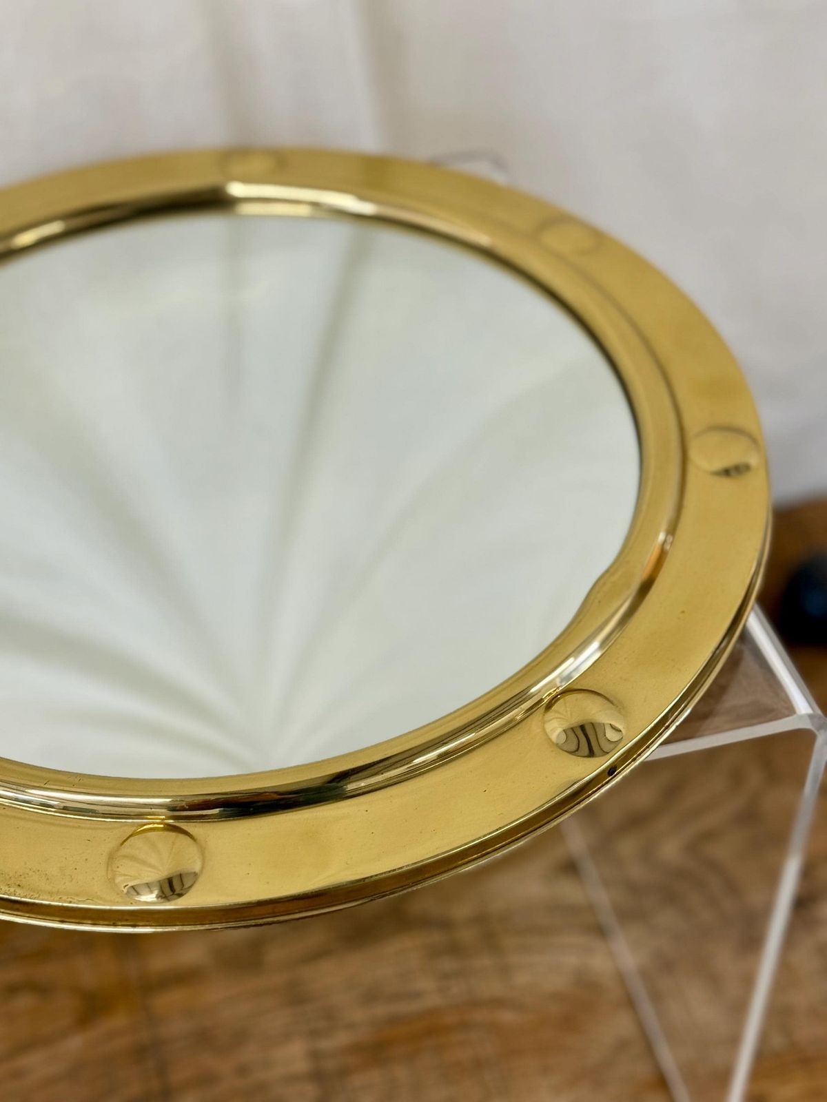 Vintage Brass Porthole Convex Mirror photo Home Decor