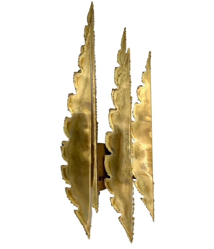 A Pair Of Large 5 Frond 1960s Torch Cut Brass Wall Scocnes By Holm Sorensen photo for sale