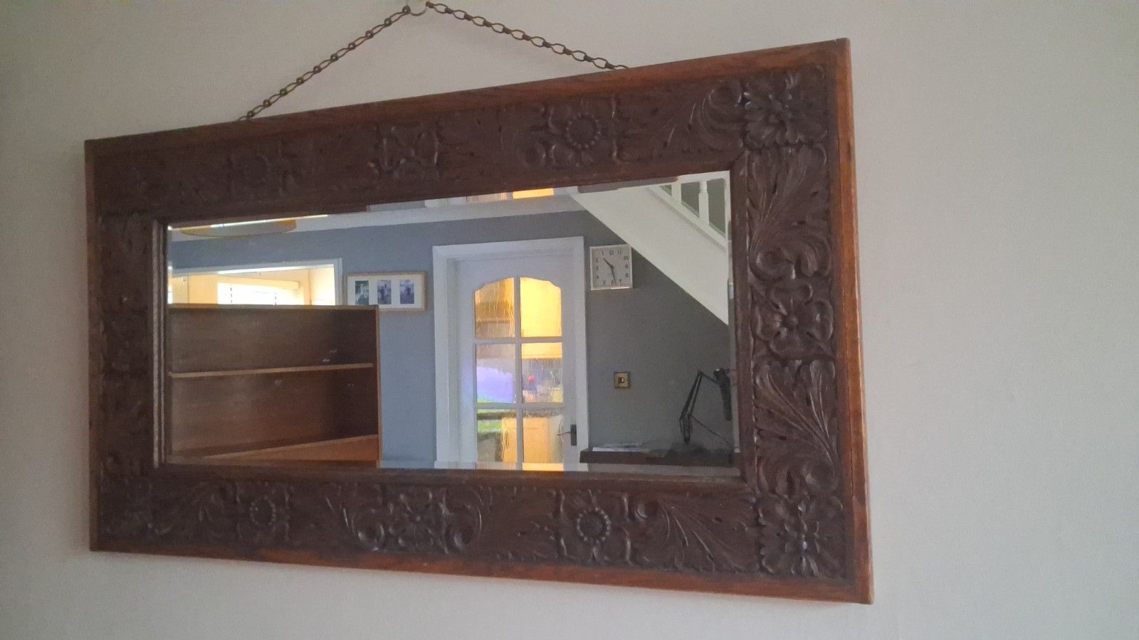 French 19th Century Baroque ,Carved Oak Bevelled Edge Mirror photo 285.0