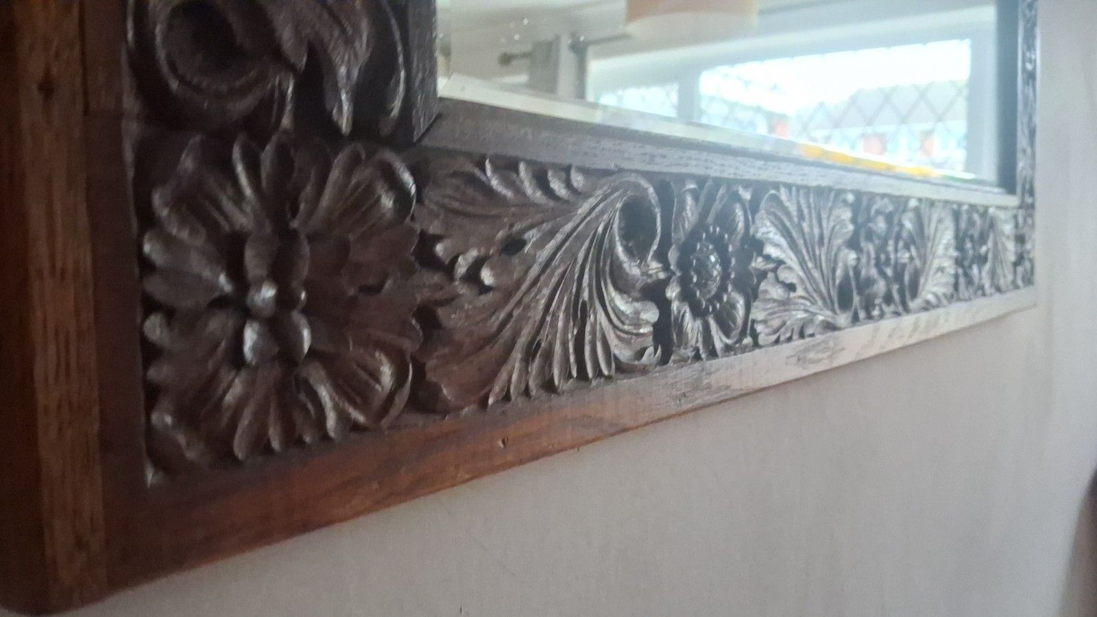 French 19th Century Baroque ,Carved Oak Bevelled Edge Mirror photo vintage